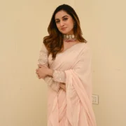 Blush Pink Georgette Draped Saree - Image 5