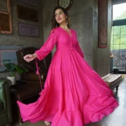 Hot Pink Cotton Maxi Dress - Image 3